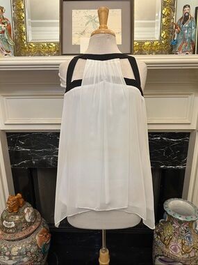 Bisou Bisou White Chiffon Halter Top with Black Trim